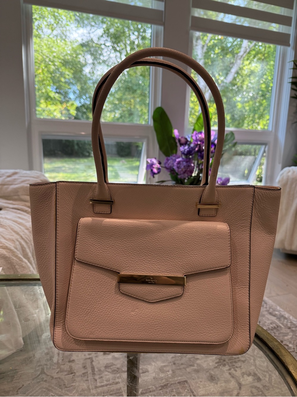 kate spade Pink Pebbled Leather Tote with Front Pocket